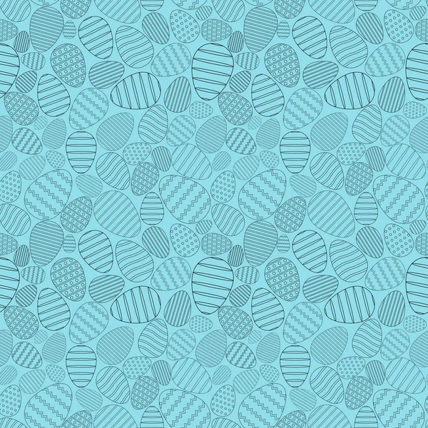 Nahtloses Ostereiermuster Schwarzes Vektormuster Auf Blauem Hintergrund Ostern Handgezeichnete Illustration — Stockvektor