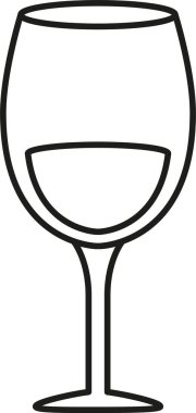 Şarap logosu. Siyah doğrusal şarap kadehi. Vektör simgesi. Siyah arkaplanda şarap kadehi. 