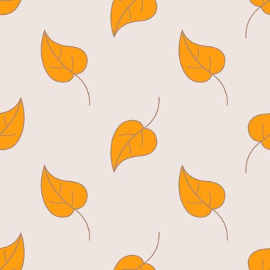 Kusursuz sonbahar yaprakları deseni. Turuncu yapraklar. Düz bir model. Sonbahar renklerinde yapraklar. Kartların, resimlerin, duvar kağıdın, hediye kağıdın için arka plan. 