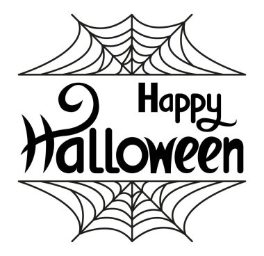 Cadılar Bayramı için mektup. Beyaz arka planda örümcek ağı olan mutlu Cadılar Bayramı mektupları. Kaligrafik tasarım. 