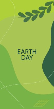 Yeşil noktalar, yapraklar ve elementlerle Dünya Günü şablonu. Yeşil arka planda eko kavramları. Sosyal medya için vektör illüstrasyonu. 