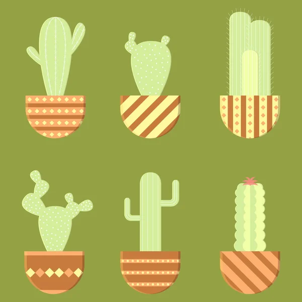 Sticker Pack Avec Des Cactus Linéaires Colorés Illustration Vectorielle Linéaire — Image vectorielle