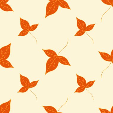 Kusursuz sonbahar yaprakları deseni. Turuncu yapraklar. Düz bir model. Sonbahar renklerinde yapraklar. Kartların, resimlerin, duvar kağıdın, hediye kağıdın için arka plan. 
