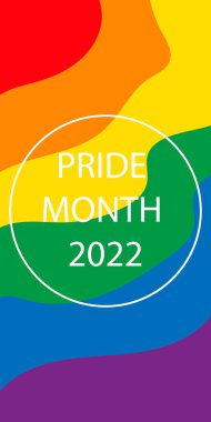 Pride mont 2022 logo card with flags. Banner Love Is Love. Colorful rainbow on a white background. Vector social media template