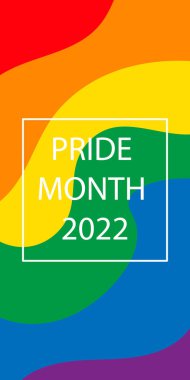 Pride mont 2022 logo card with flags. Banner Love Is Love. Colorful rainbow on a white background. Vector social media template