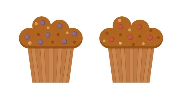 Set Muffin Icone Vettoriali Colori Con Bacca Illustrazione Cupcake Piatti — Vettoriale Stock