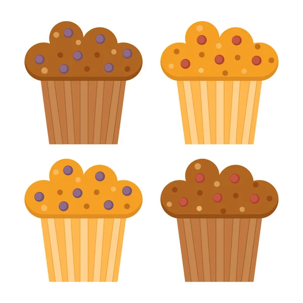 Set Muffin Icone Vettoriali Colori Con Bacca Illustrazione Cupcake Piatti — Vettoriale Stock