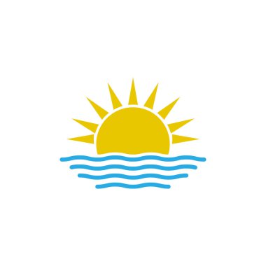 Deniz ikonu dizayn şablonu vektörü üzerindeki güneş