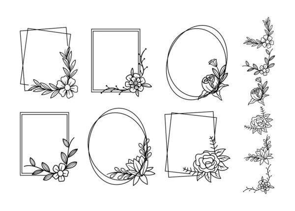 Квіткова Рамка Лінії Мистецтва Ілюстрація Шаблон Векторний Дизайн — стоковий вектор
