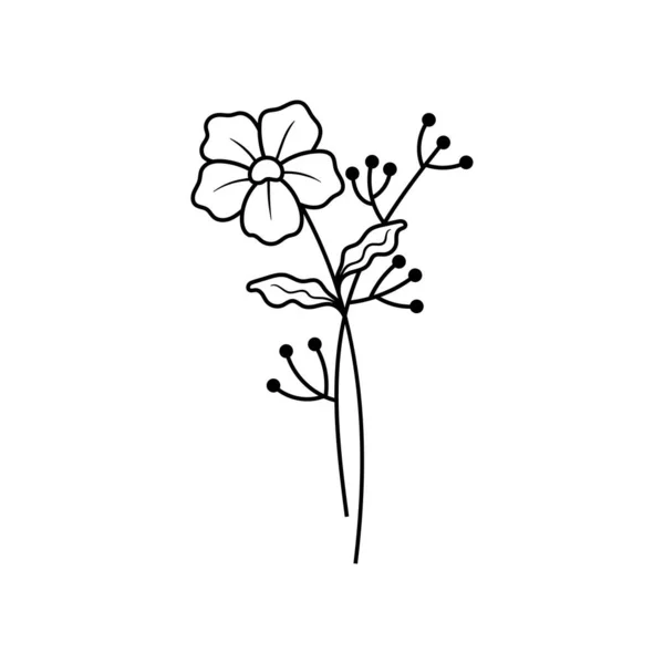 Floral Line Art Illustration Design Vektor Isoliert — Stockvektor