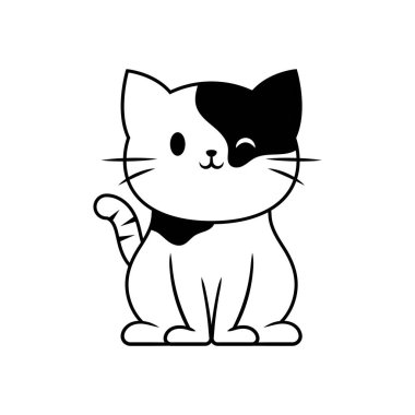 Şirin kedi çizgisi resim ikonu tasarım şablonu vektörü
