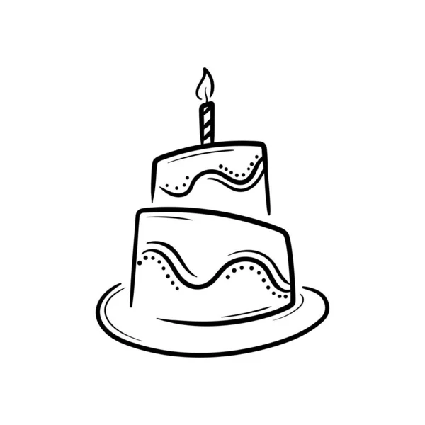 Geburtstag Kuchen Linie Kunst Illustration Symbol Design Vorlage Vektor — Stockvektor