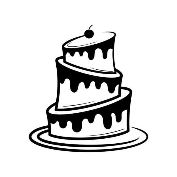 Verjaardag taart lijn kunst illustratie pictogram ontwerp sjabloon vector — Stockvector