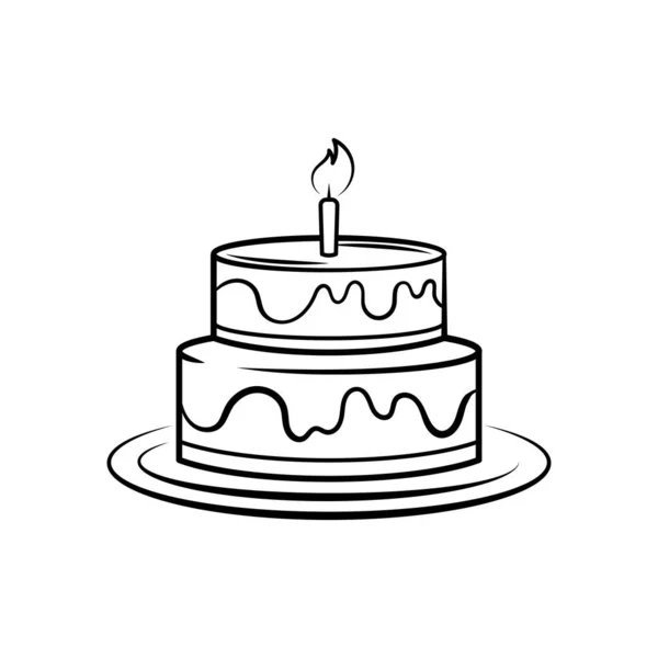 Geburtstag Kuchen Linie Kunst Illustration Symbol Design Vorlage Vektor — Stockvektor