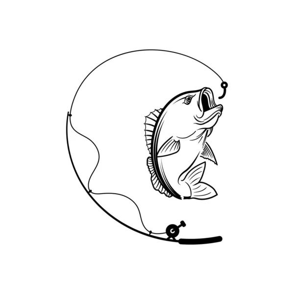 Bass línea de pesca arte ilustración icono diseño plantilla vector — Vector de stock