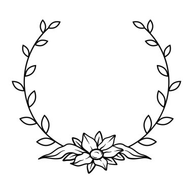 Çiçek çerçeveli çember ana hatları simge tasarım ilüstrasyon şablon vektörü