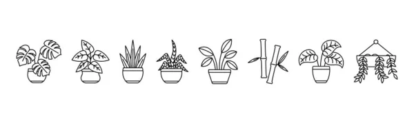 Indoor Plants Line Art Icon Design Template Vector Illustration — Image vectorielle