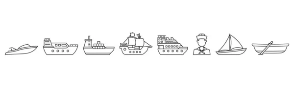 Sailor Line Art Icon Set Design Template Vector Illustration — Vettoriale Stock