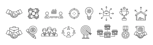 Business Cooperation Line Art Icon Set Design Template Vector Illustration — Vector de stock