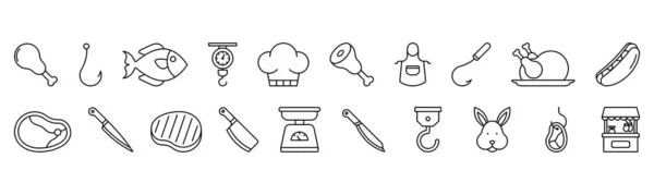 Butcher Line Art Icon Set Design Template Vector Illustration — Vector de stock