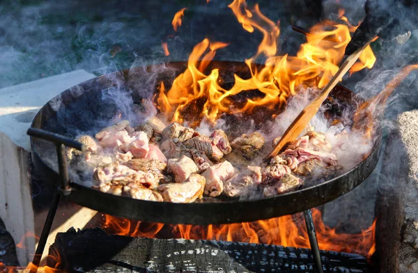Şömine mangalında ateş.