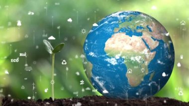 Çevre ekolojisi olan dünya, doğal arka planda hologram imzalar..