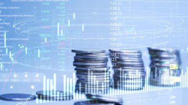 Para yığını iş verisi hologramıyla artar. iş büyümesi kavramı.