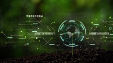 Küçük ağaç dijital teknoloji hologramı. Ekoloji temiz çevre dünyayı kurtarıyor.