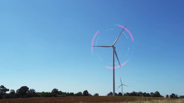 Turbina Eolica Energia Sostenibile Ambiente Verde Ecologia Ologramma — Video Stock