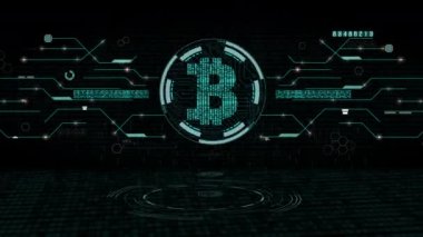 Bitcoin dijital para bilgisayarı grafik geçmişi. mavi devre elektronik.