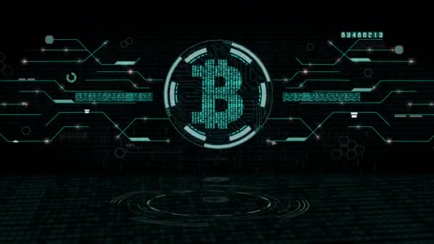 Bitcoin Digitales Geld Computergrafik Hintergrund Blauer Stromkreis — Stockvideo