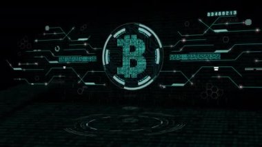 Bitcoin dijital para bilgisayarı grafik geçmişi. mavi devre elektronik.
