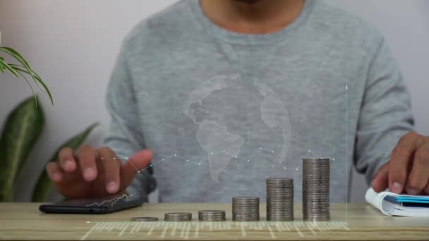 Holograma Dados Negócios Análise Homens Conceito Crescimento Empresarial Aumento Pilha — Vídeo de Stock