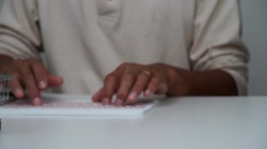 stop motion a men shopping online with a cart shopping moving.
