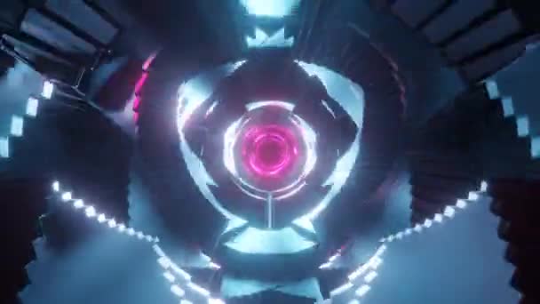金属隧道摘要门户 几何形状 穿过霓虹灯 科幻交通 — 图库视频影像