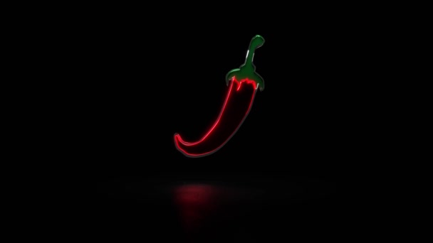 Zářící Červená Paprika Odlesky Černém Pozadí Neonové Chilli Papričky Znamení — Stock video