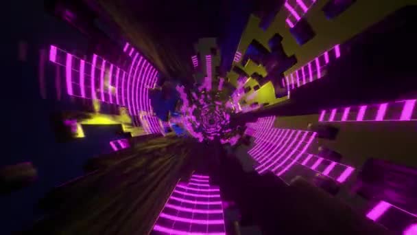 Abstracte Achtergrond Sci Tunnel Neon Gloeit Teleportatie Donkere Kosmische Ruimte — Stockvideo
