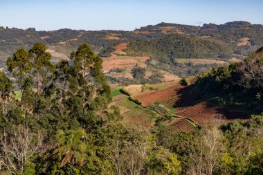 Çevresinde orman ve dağ olan toprak, Monte Alverne, Rio Grande do Sul, Brezilya