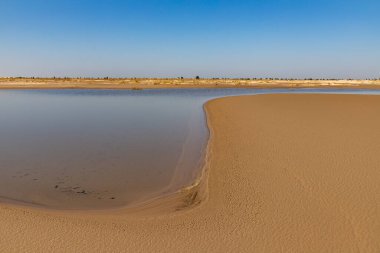 Göl, kum tepeleri ve bitki örtüsü, Bacopari, Mostardas, Rio Grande do Sul, Brezilya