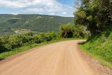 Ormanın çevresindeki kirli yol, Nova Petropolis, Rio Grande do Sul, Brezilya