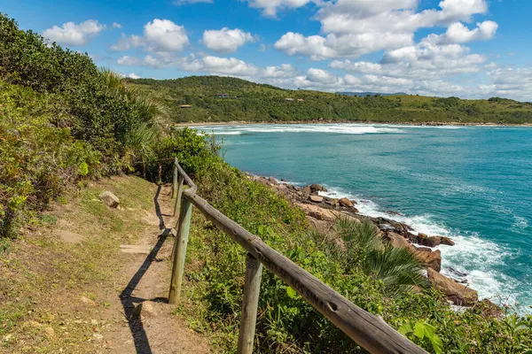 Ścieżka Plażę Skałami Roślinnością Praia Rosa Imbituba Santa Catarina Brazylia — Zdjęcie stockowe