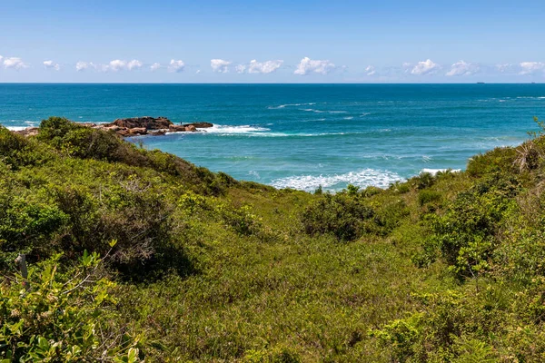 Vista Praia Com Ondas Vegetação Praia Vermelha Imbituba Santa Catarina — Fotografia de Stock