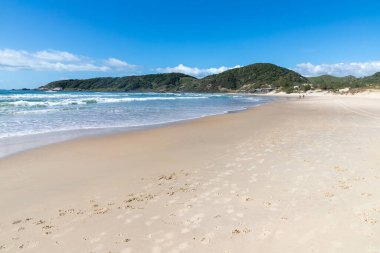 Dalgalar, dağ ve bitki örtüsü, Praia do Rosa, Ibiraquera, Santa Catarina, Brezilya