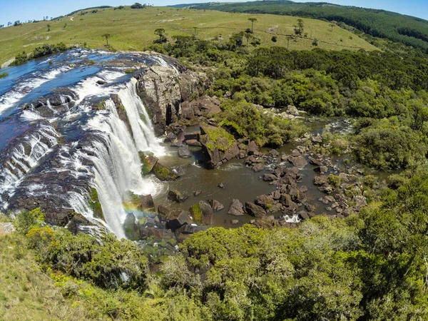 Aerial View Waterfall Fields Rocks Dirty Road Jaquirana Rio Grande — Fotografia de Stock