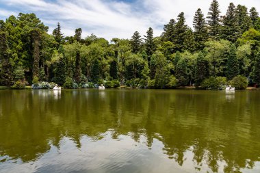 Lago Negro göl ağaçları ve çiçekler, Gramado, Rio Grande do Sul, Brezilya