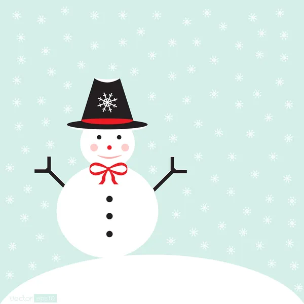 Muñeco de nieve con sombrero negro sobre fondo azul nieve — Archivo Imágenes Vectoriales