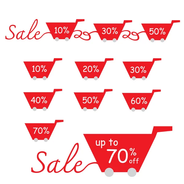 Sale Discount labels with shopping basket — Stock Vector