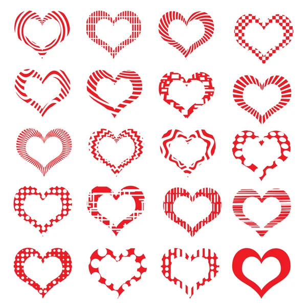 Set of symbol hearts valentine striped — Stock Vector