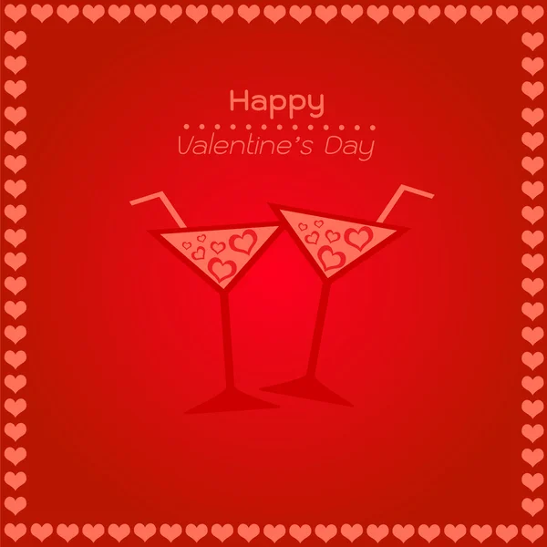 Joyeuses cartes de Saint-Valentin avec verre à vin coeurs — Image vectorielle