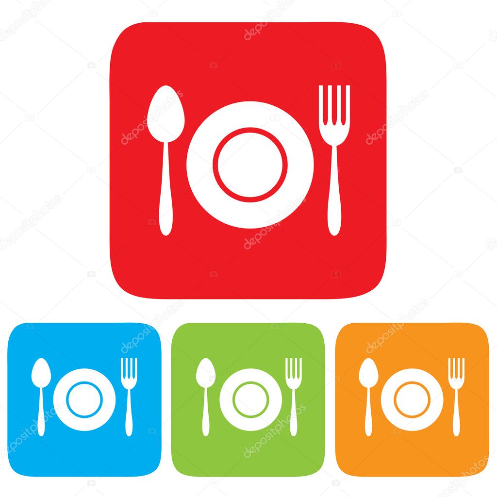Dish, Fork and spoon icon, restaurant sign